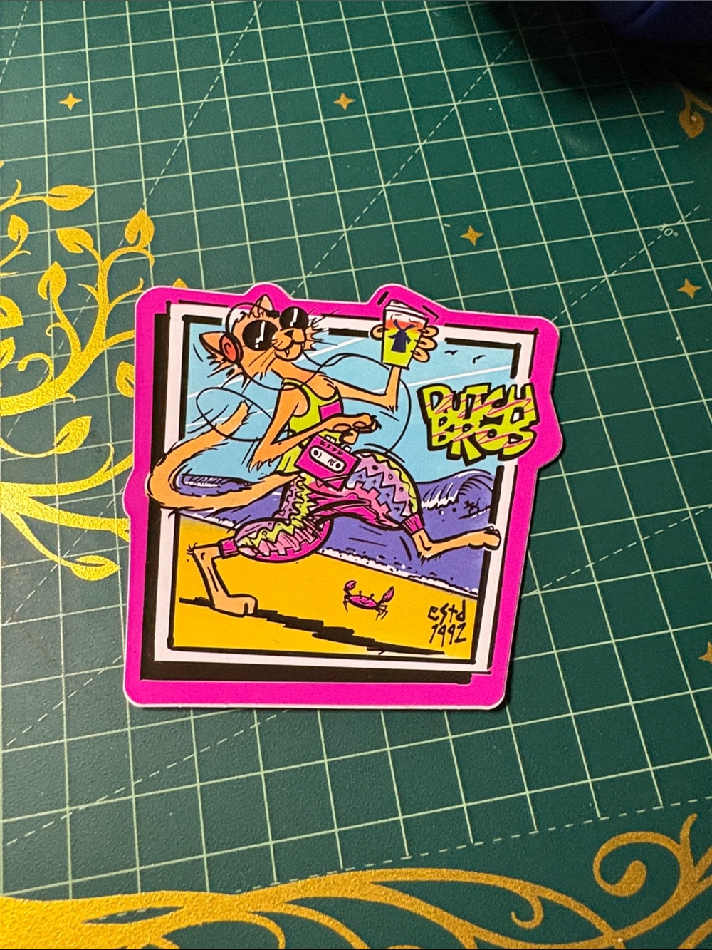 Dutch Bros Pink Beach Cat Sticker
